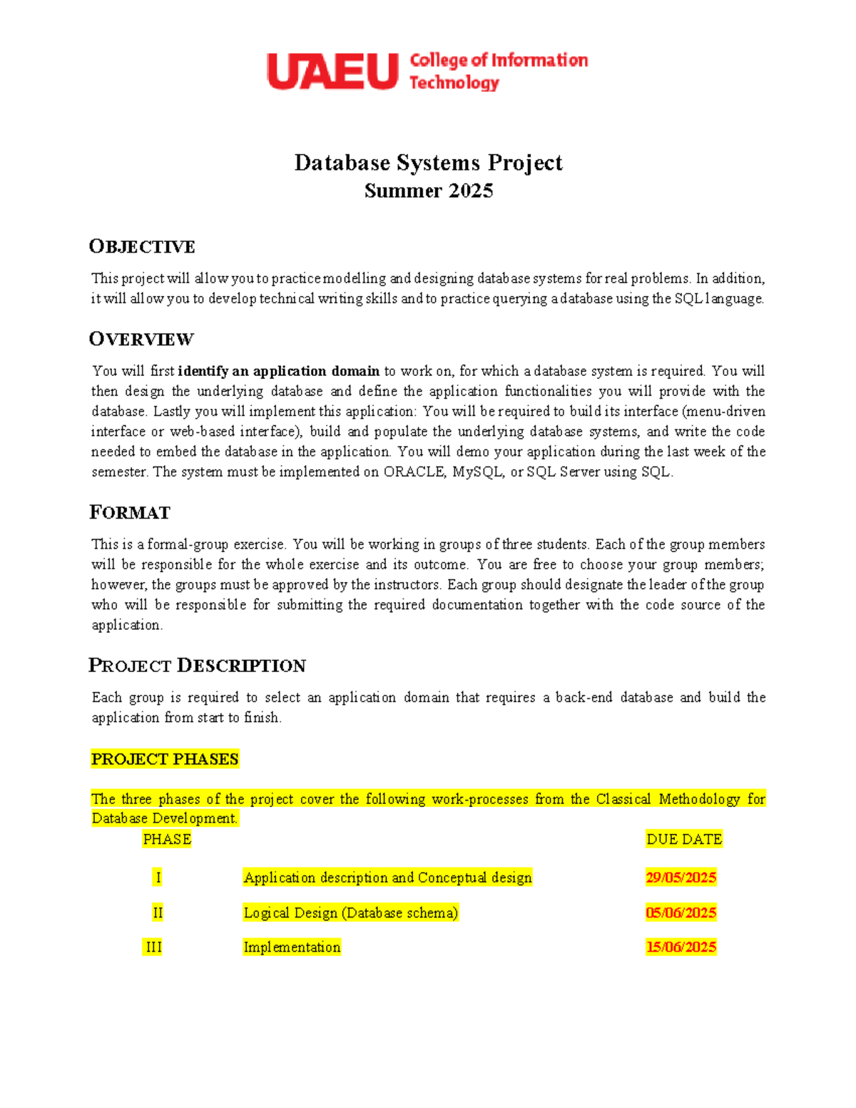 Database Systems Project (CS101) - Summer 2025 Overview and Phases ...