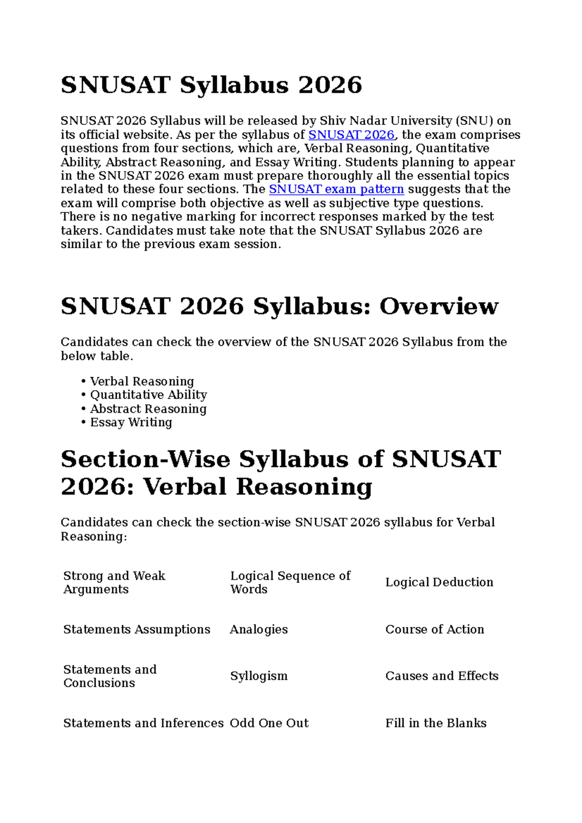 SNUSAT 2026 Syllabus Overview and Preparation Guide - Studocu