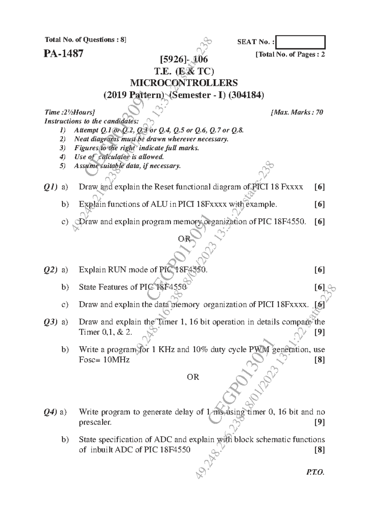 106 T.E. (E TC) Microcontrollers Midterm Exam Guide (304184) - Studocu