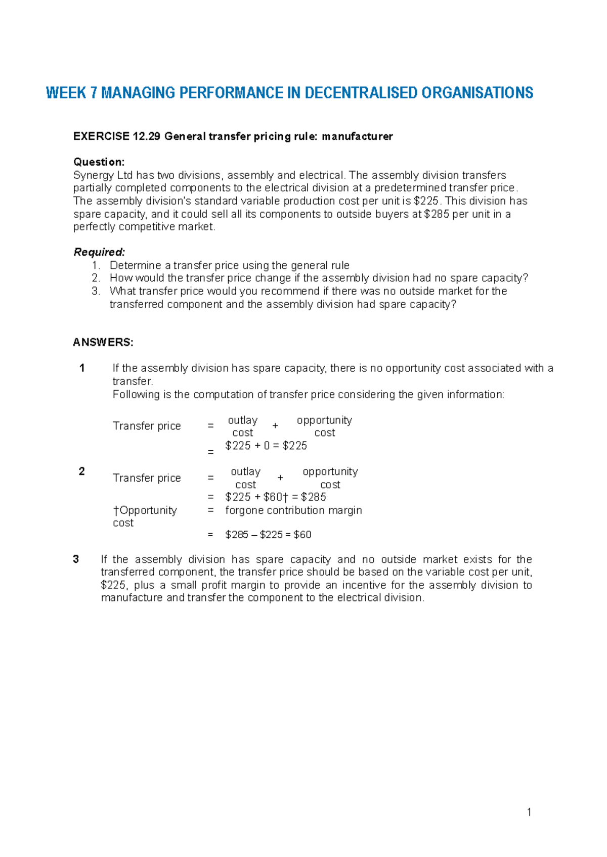 Week 7 Tutorial Answers for Managing Performance in Decentralised Org ...