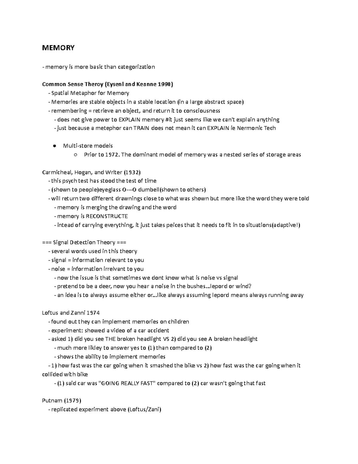 Review no1 - notes for lecture 2 - MEMORY memory is more basic than ...