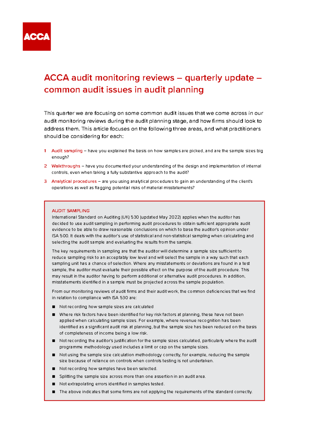 ACCA Audit Planning Issues: Common Deficiencies & Solutions - Studocu