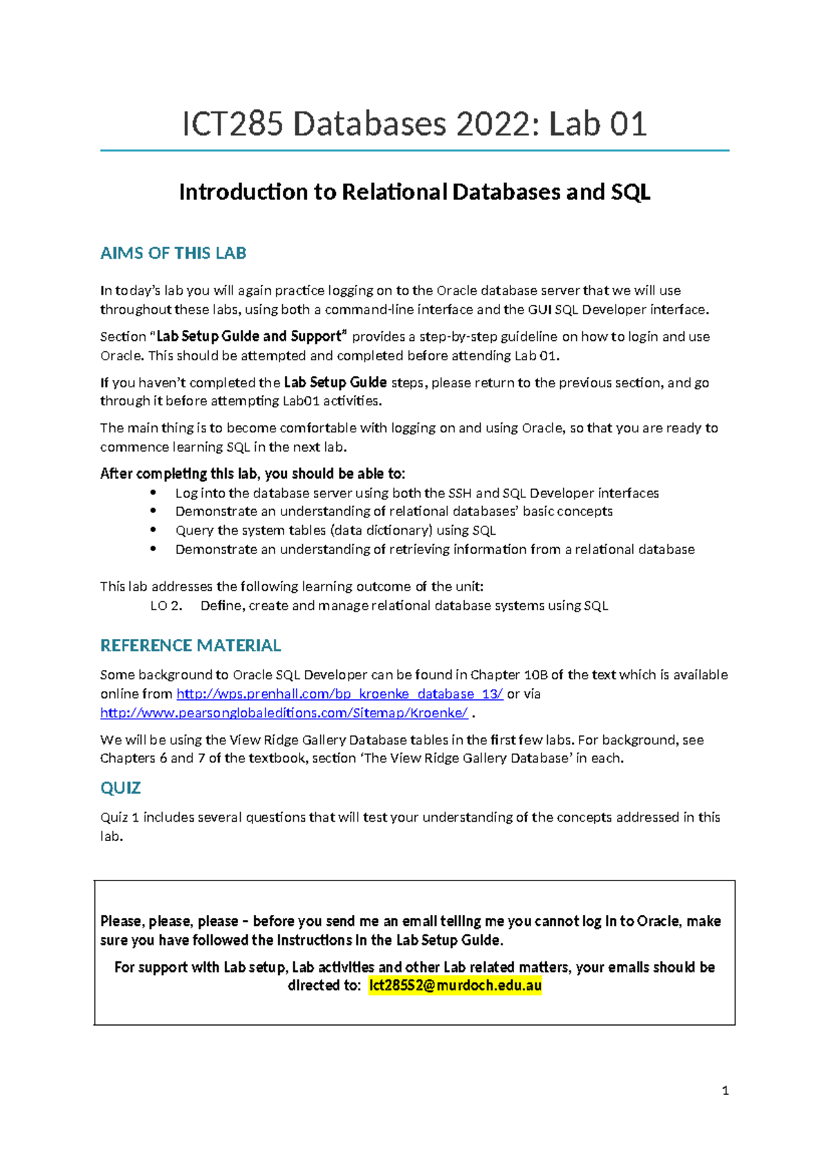 ICT285 Lab 01 2022: Introduction to relational databases and SQL - Studocu