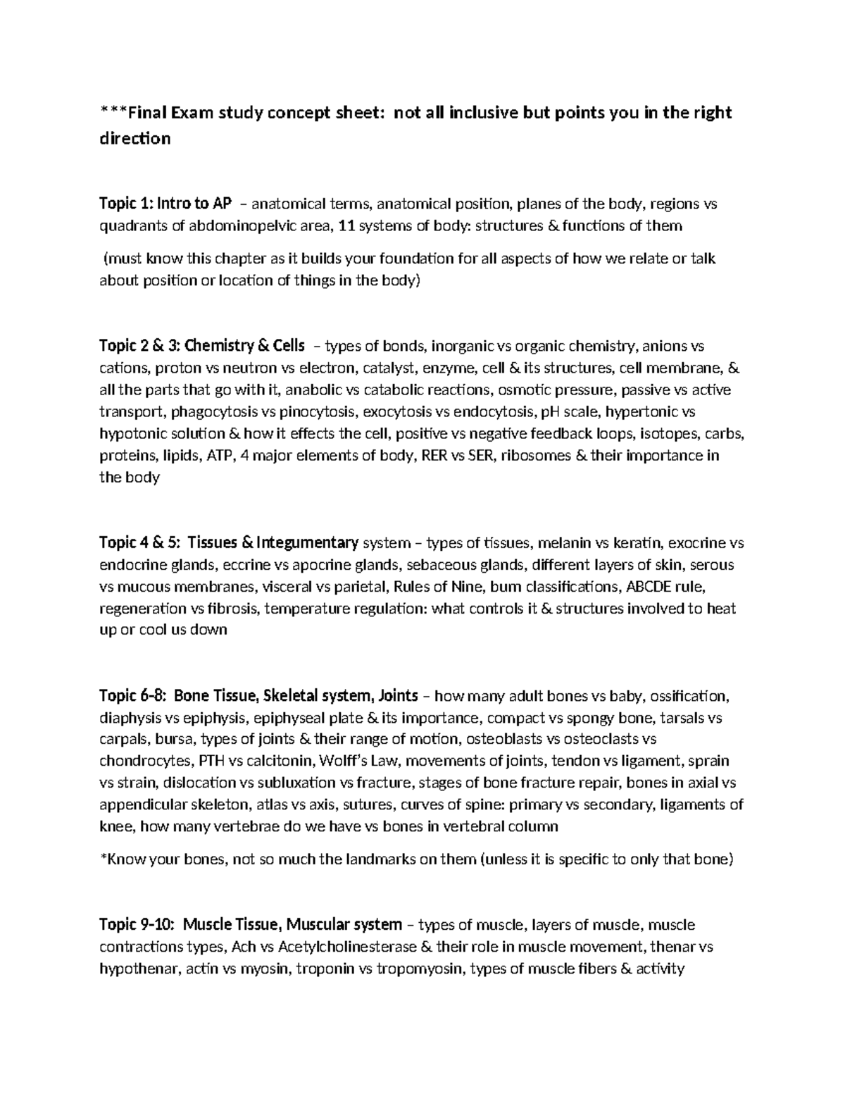 Final Exam Study Guide: Concepts in Anatomy & Physiology (Course Code ...