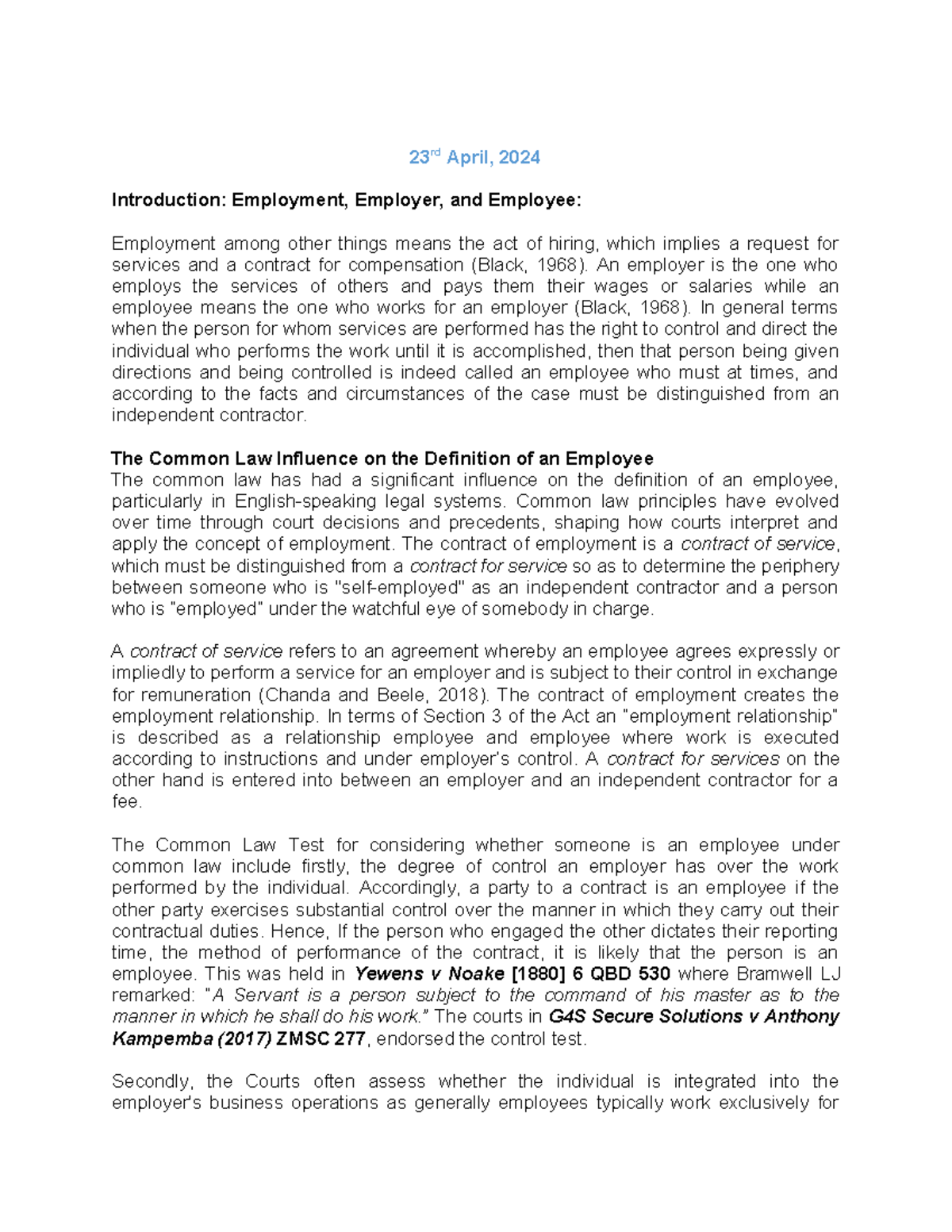 Employment and Labour Law: Understanding Employee Status and Contracts ...