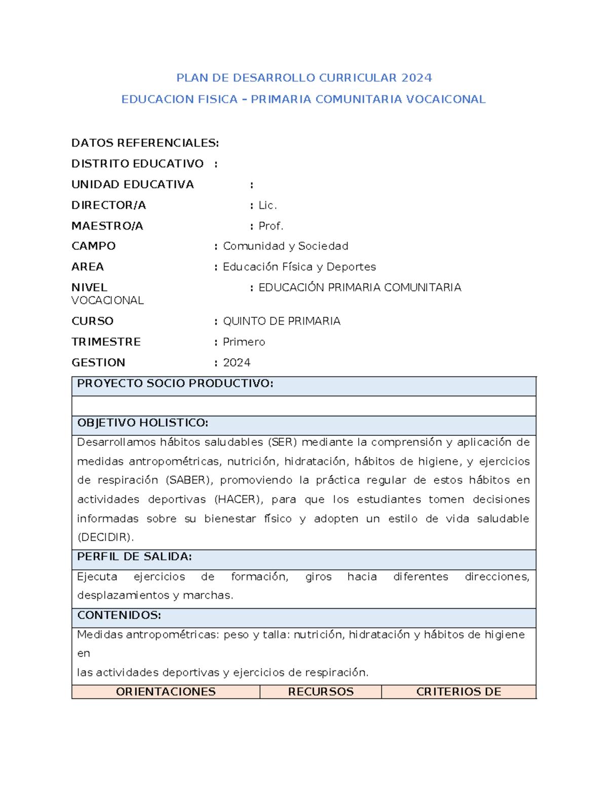 PDC 5to PRIM 1T Edfisica 2024: Plan de Desarrollo Curricular - Studocu