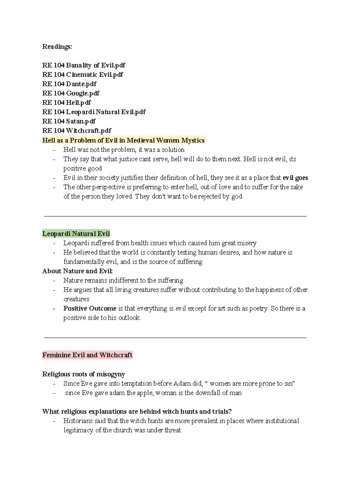 RE104 Final Notes - Readings: RE 104 Banality of Evil RE 104 Cinematic ...
