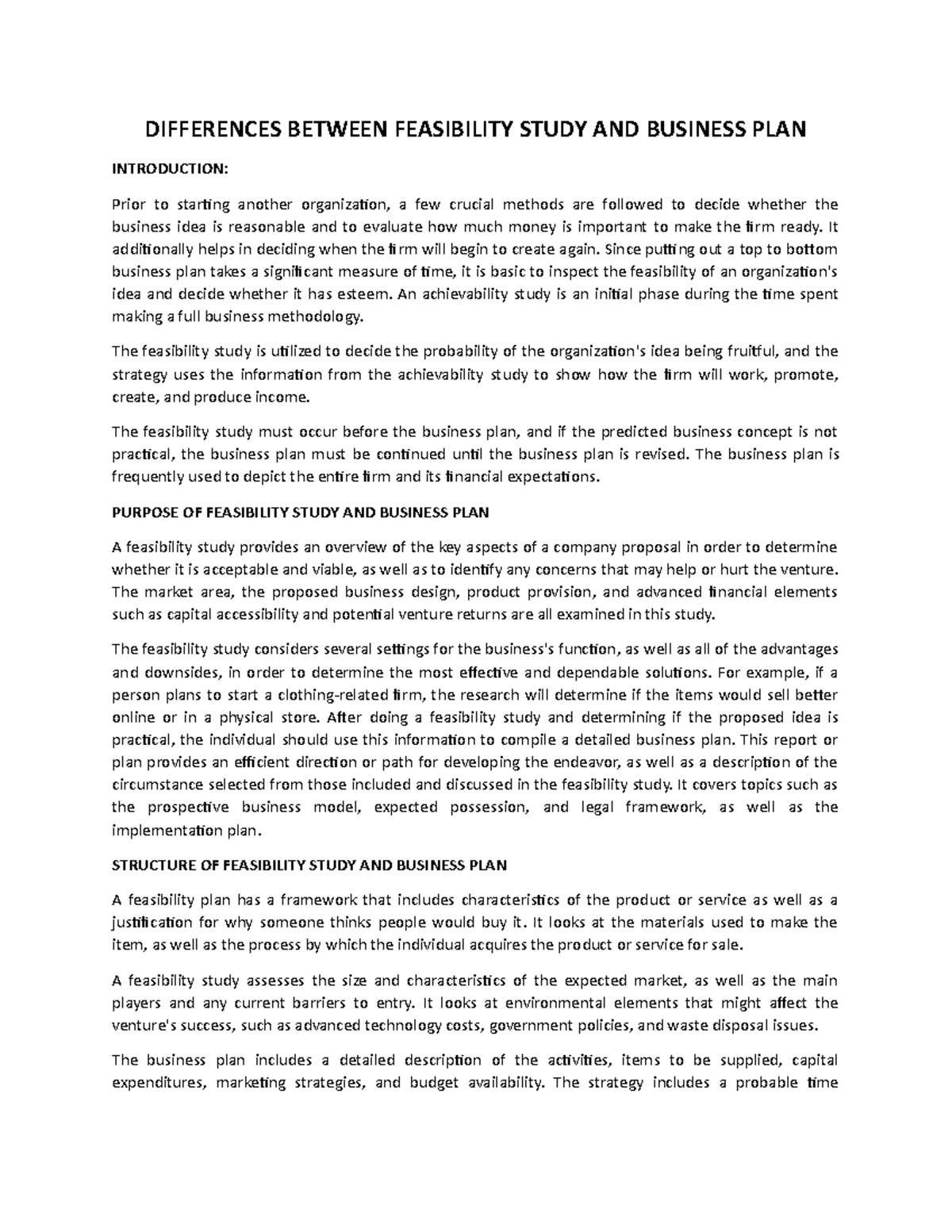 Differences Between Feasibility Study & Business Plan Explained - Studocu