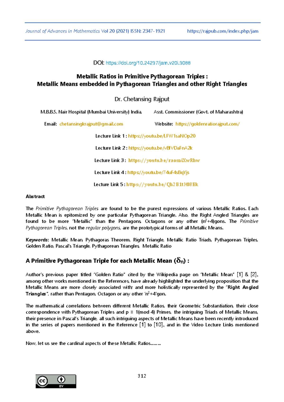 Metallic Ratios in Primitive Pythagorean Triples: A Study (MATH 312 ...