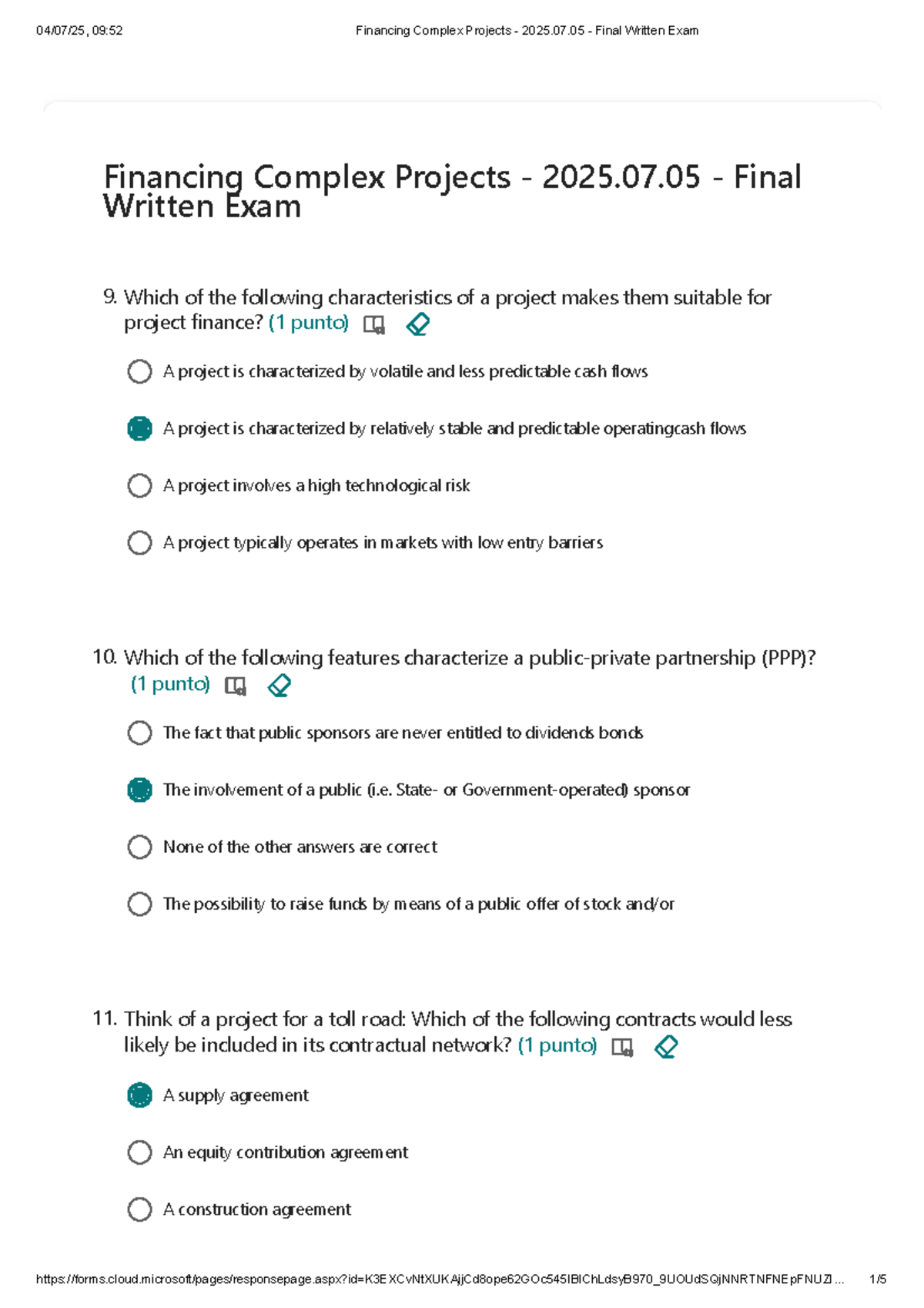 Financing Complex Projects 2025.07.05 Final Exam MCQ - Document Preview