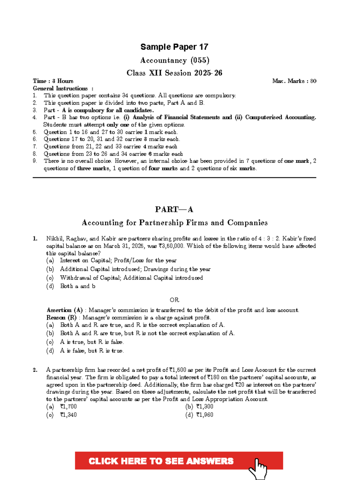 CBSE Accountancy Class 12 Sample Paper 17 - Comprehensive Guide - Studocu