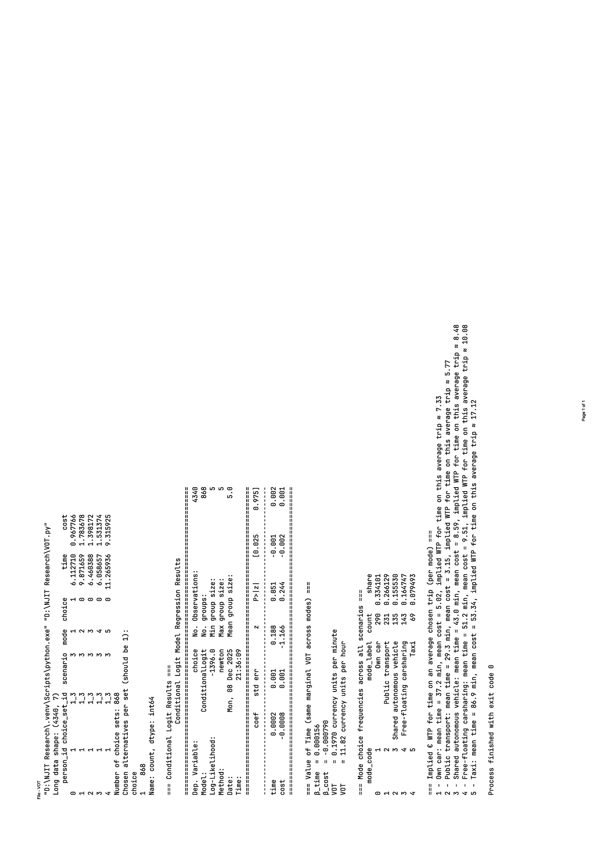 VOT R - Important Notes on Conditional Logit Model Analysis - Studocu