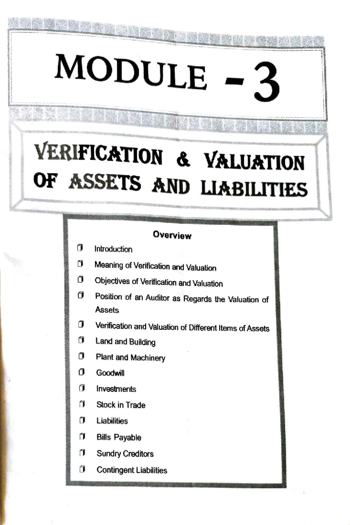 MODULE 3 AUDITING: Verification & Valuation of Assets and Liabilities ...