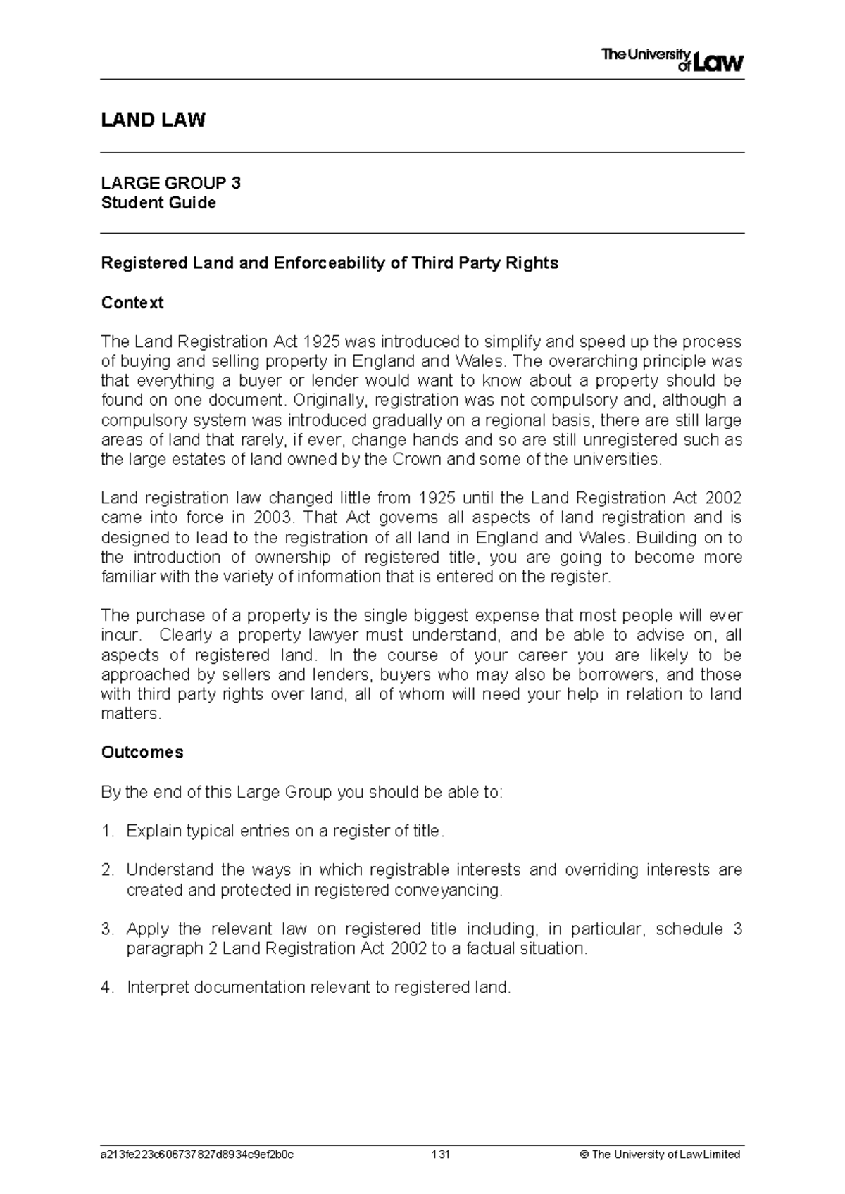 LG 3 - Land Law Lecture Notes on Registered Title & Third Party Rights ...
