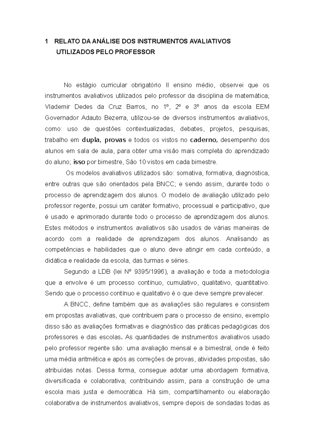 Análise dos Instrumentos Avaliativos Utilizados PELO Professor de ...