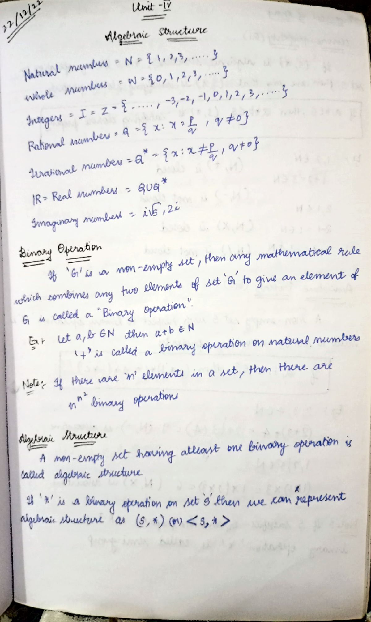 DM UNIT-4 - dm notes - Algebraic Structure Natural numbers a N a whole ...