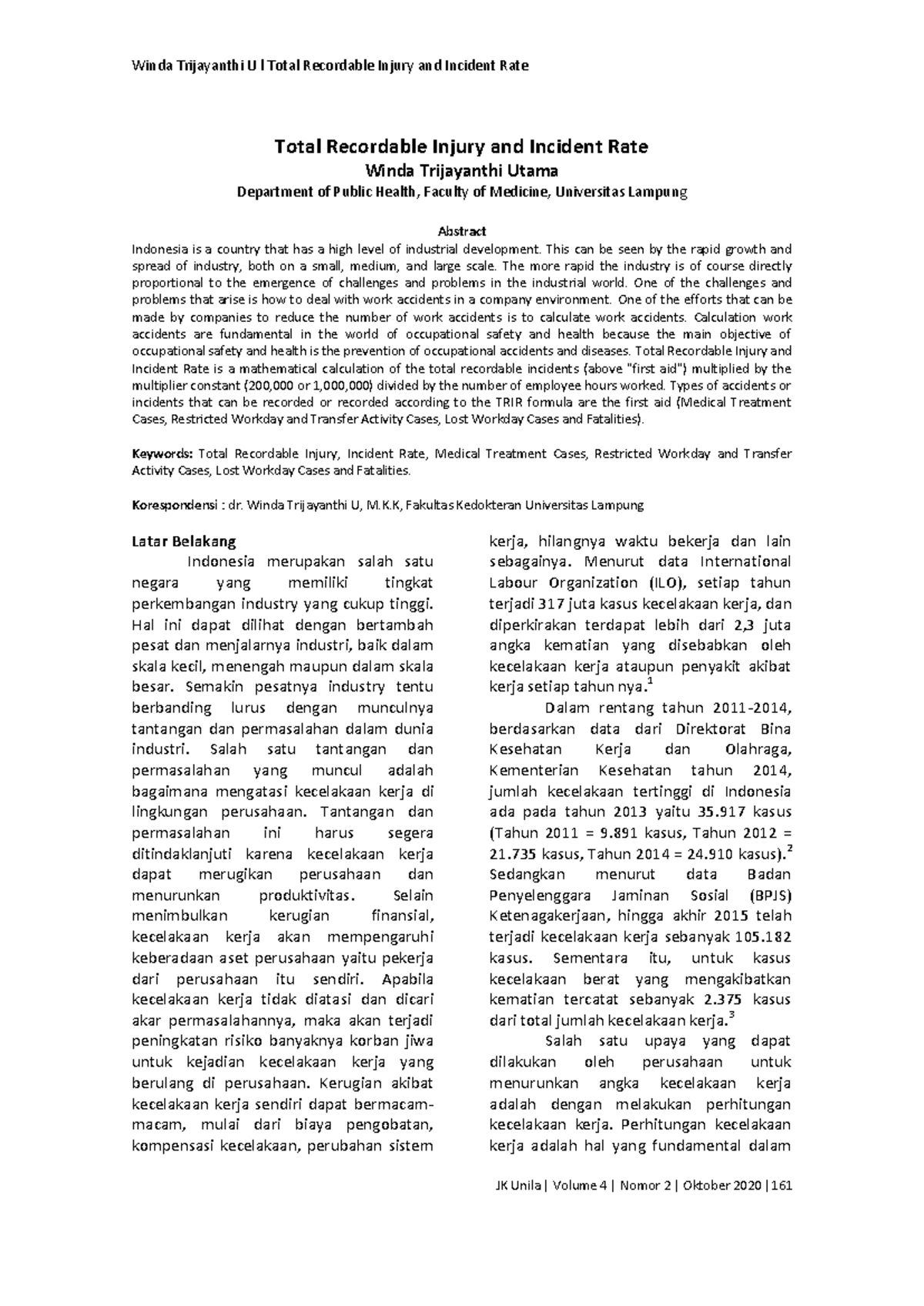 TRIR and Incident Rate Analysis in Occupational Safety (K3) - Studocu
