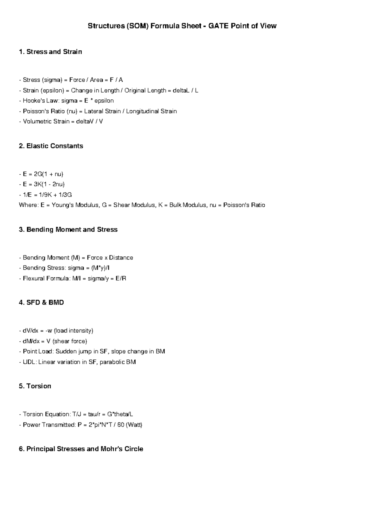 Structures (SOM) Formula Sheet: GATE Exam Overview - Studocu