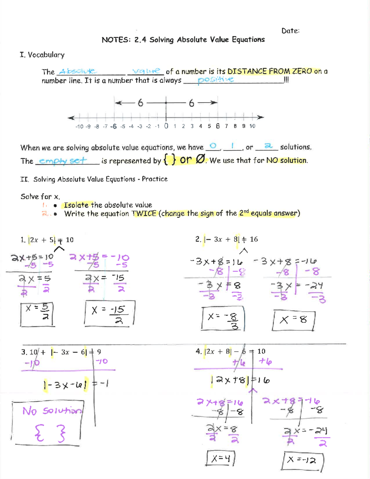 Solving Absolute Value Equations: Teacher Notes for Math Class - Studocu