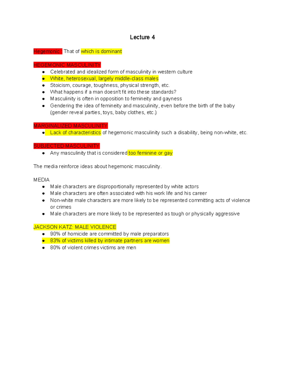 Lecture 4 Notes: Hegemonic Masculinity and Media Representation - Studocu