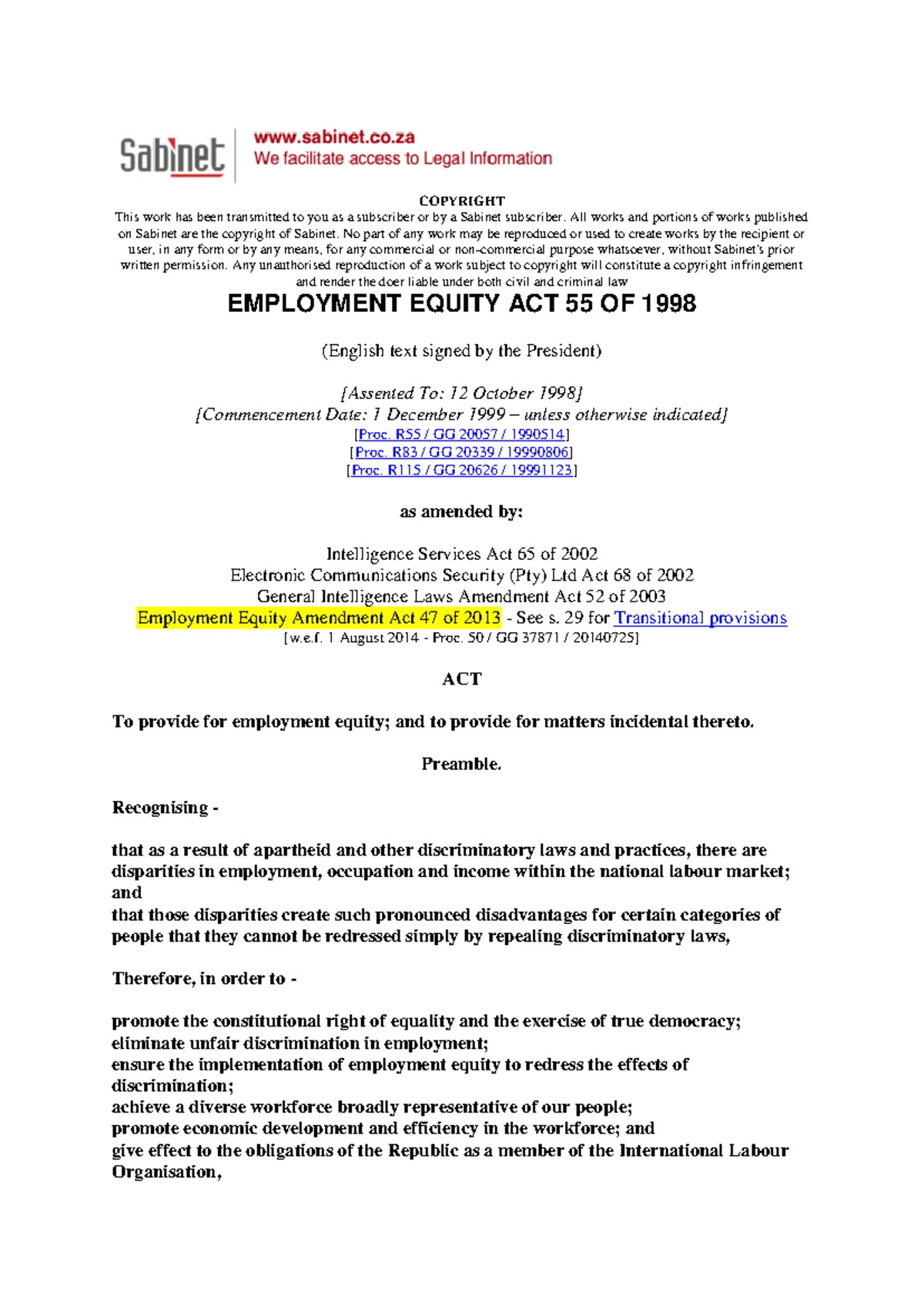 Basic Conditions of Employment Act 75 of 1997: Amendments from 2020 ...