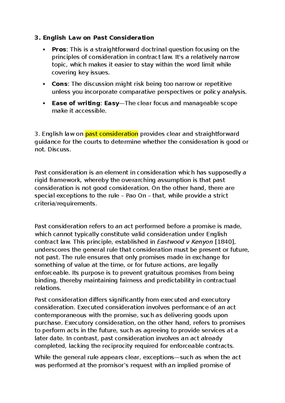 English Law: Understanding Past Consideration Exceptions & Principles ...