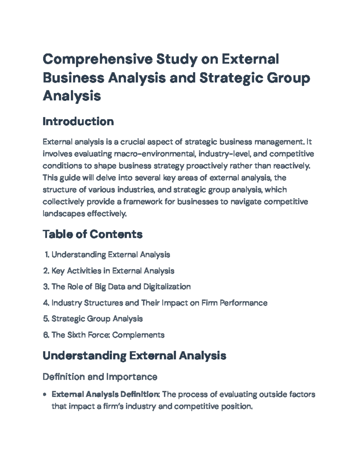 Comprehensive Guide to External & Strategic Group Analysis (BUS 101 ...