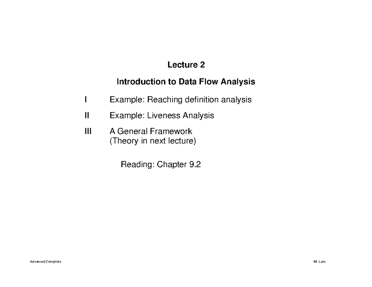 Advanced Compilers L2: Data Flow Analysis - Reaching Definitions ...