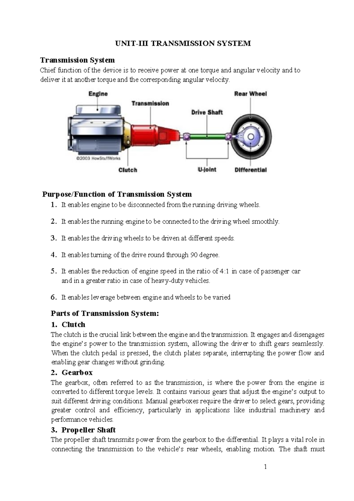 Unit III Transmission - Automobile: Understanding the Transmission ...