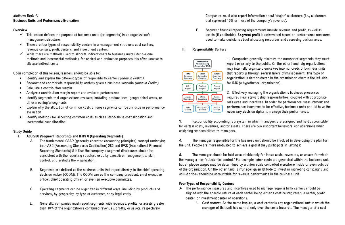 Midterm Lecture: Business Units & Performance Evaluation Overview - Studocu