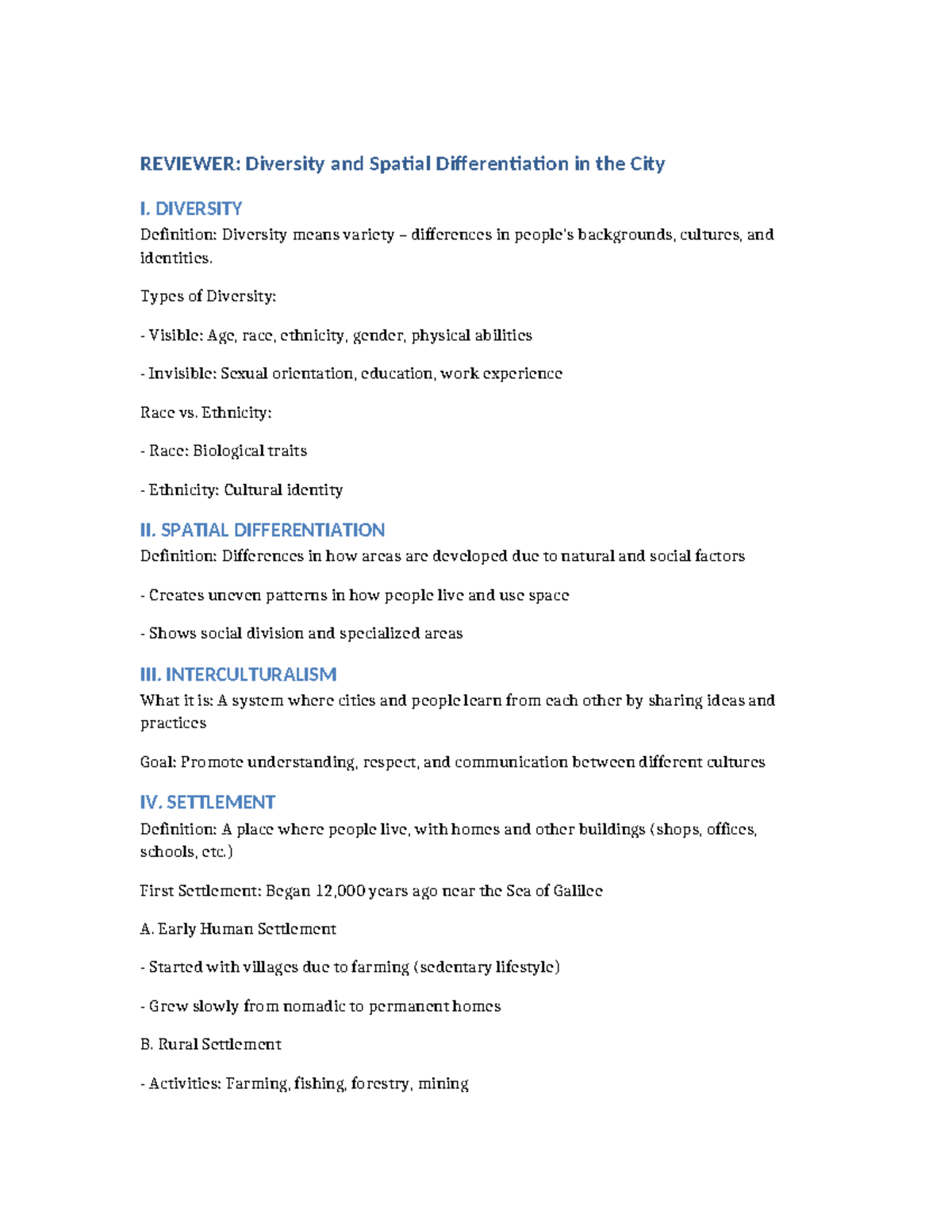 Lesson IV Reviewer: Diversity & Spatial Differentiation in Cities - Studocu