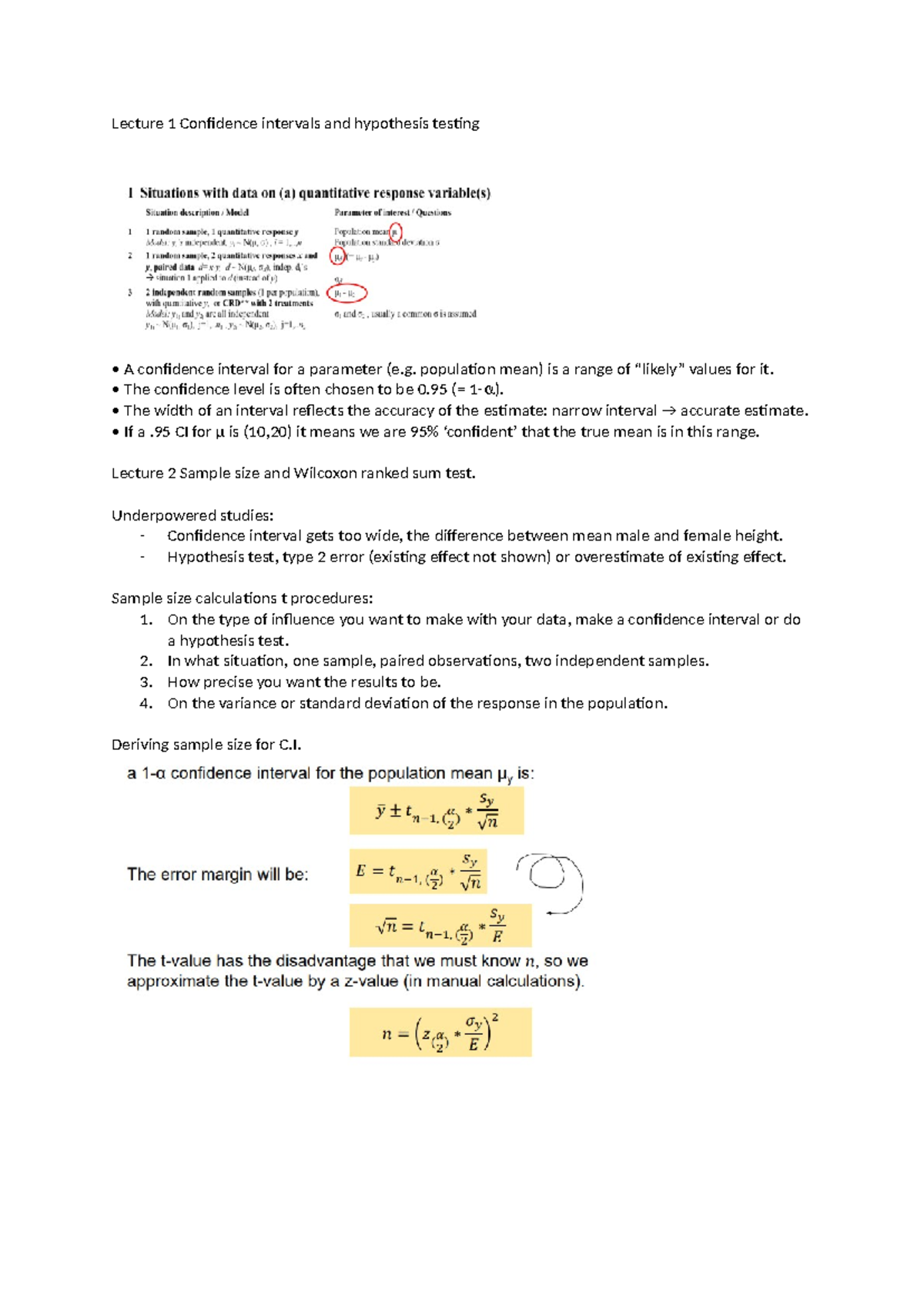 Hoorcolleges - Lecture Notes on Confidence Intervals & Hypothesis ...