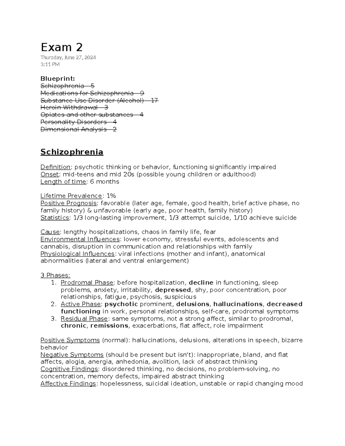 Mental Health Disorders Exam 2 Review: Schizophrenia & Substance Use ...