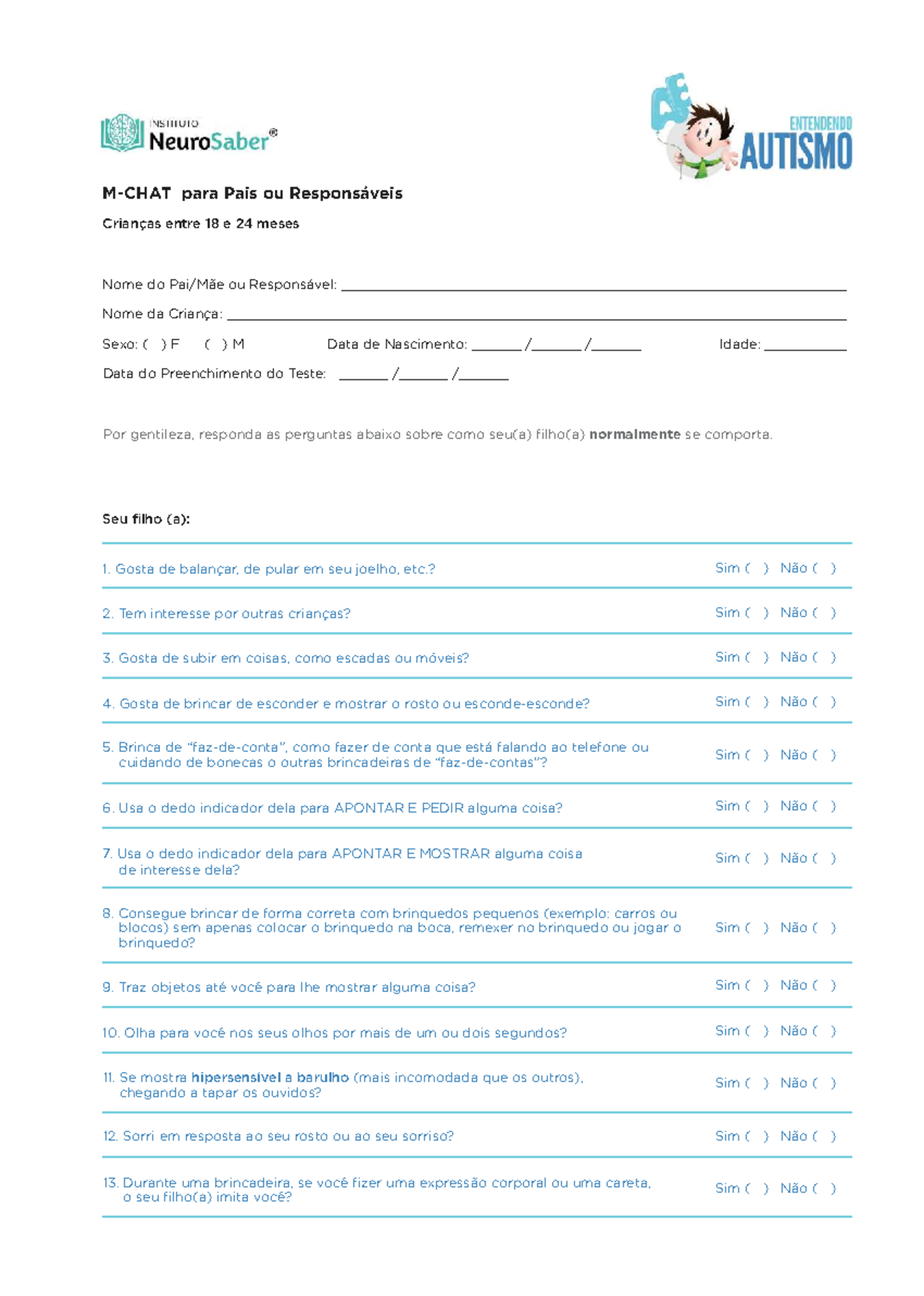 Escala M-CHAT: Material de Avaliação para Crianças 18-24 Meses - Studocu