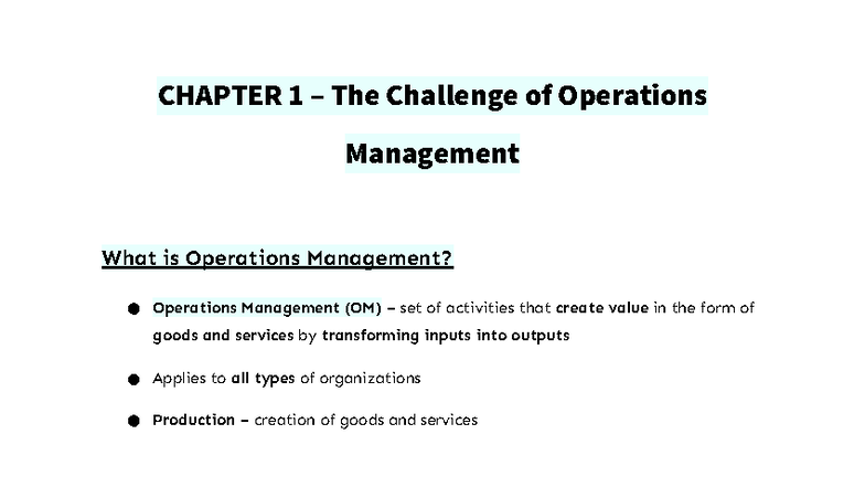 GMS401 Test 1 Review - CHAPTER 1: Operations Management Overview - Studocu