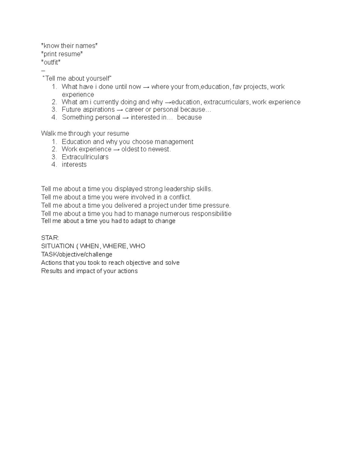 Interview Questions - know their names print resume outfit “Tell me ...
