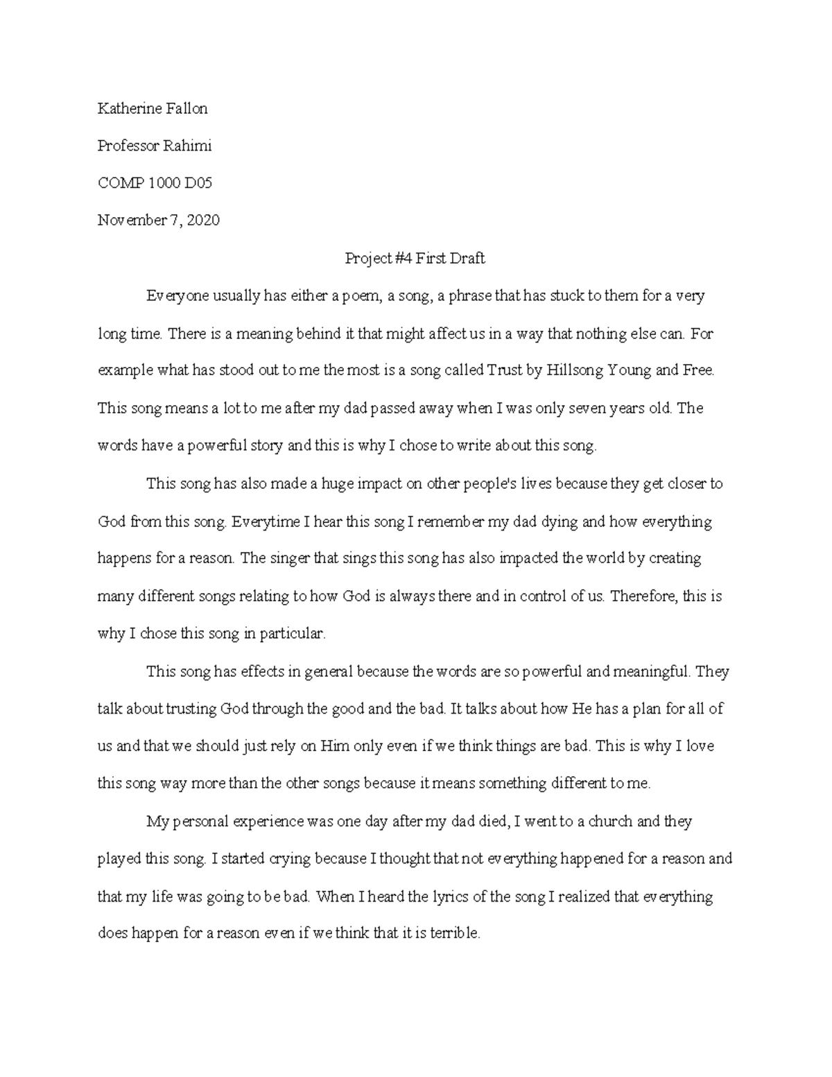 Project #4 first draft-1 - Katherine Fallon Professor Rahimi COMP 1000 ...