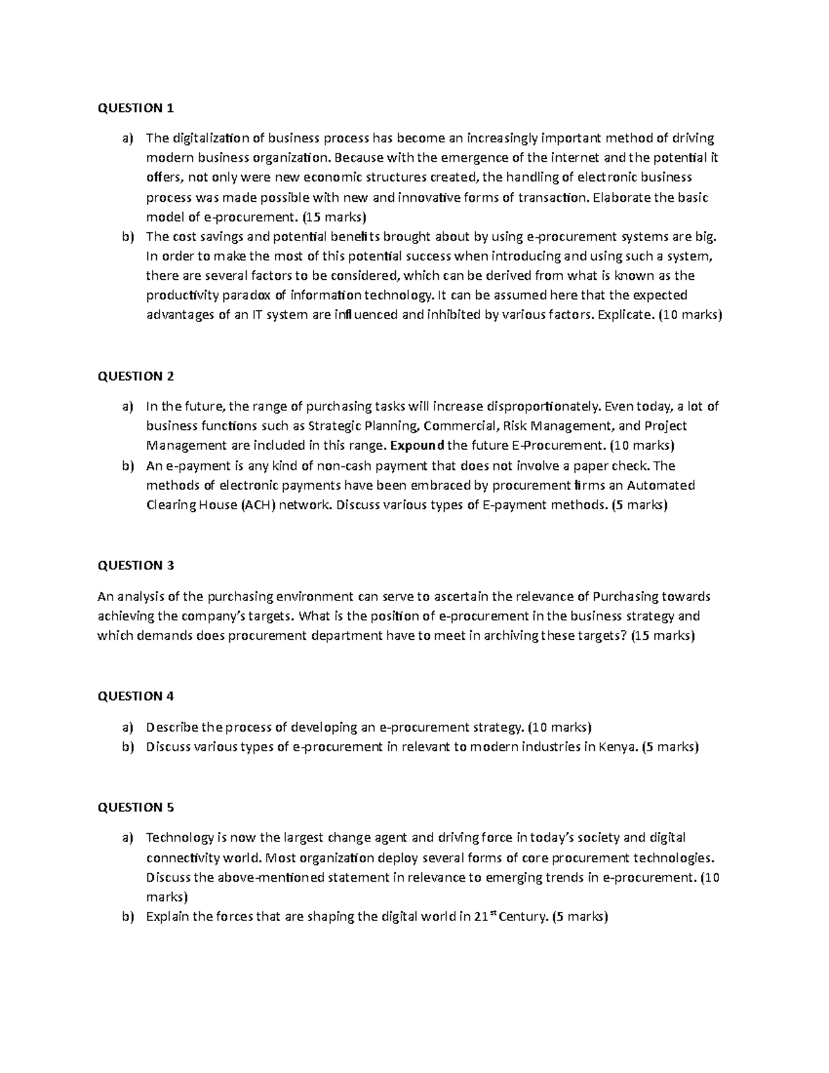 Electronic Procurement Quiz - Key Concepts & Future Trends - Studocu