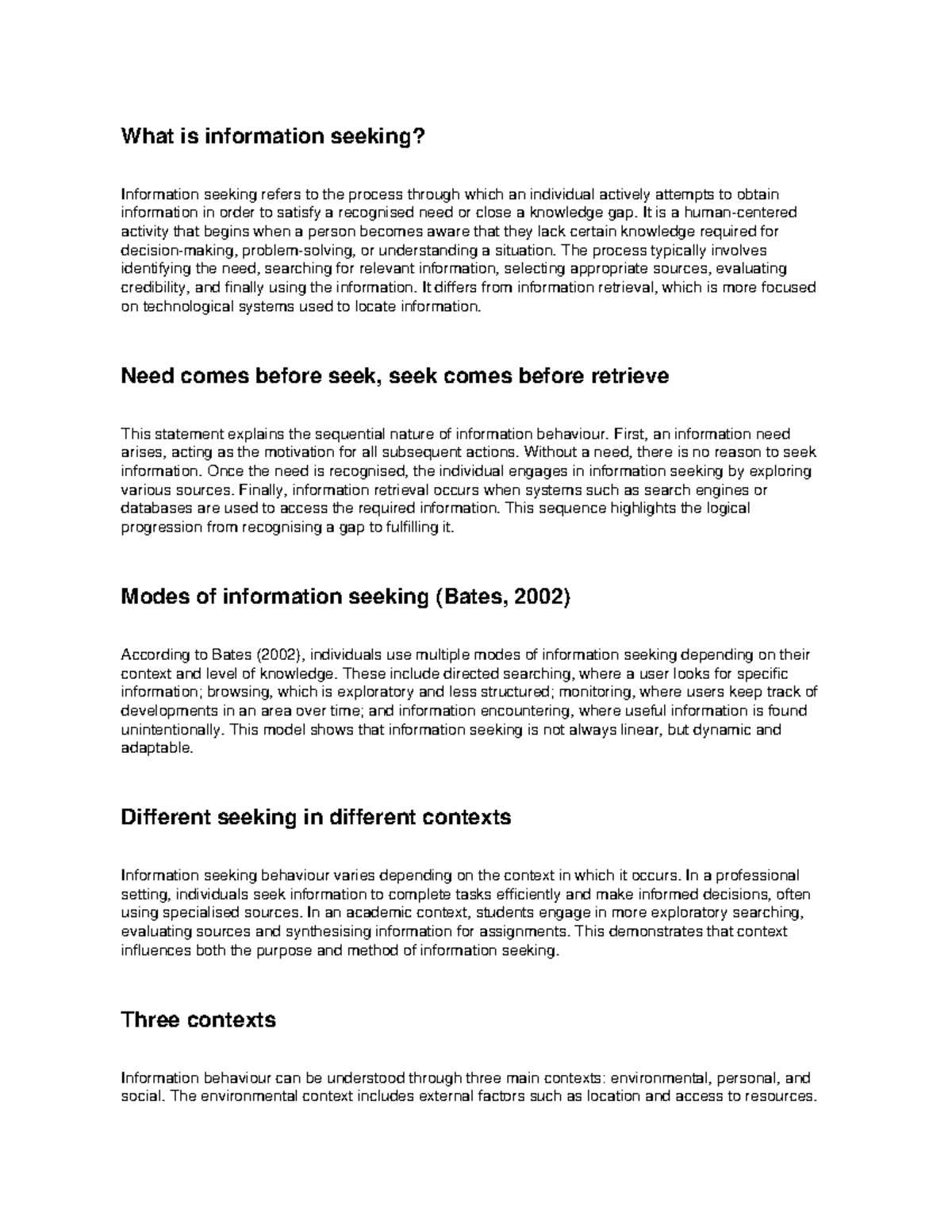 KEY Summary of Information Seeking INL 230 - Studocu