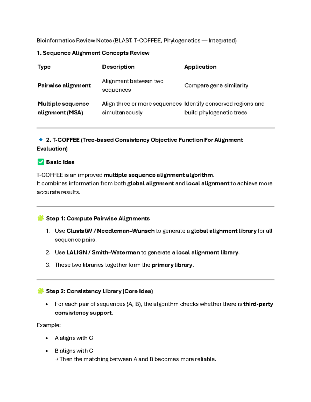 Bioinformatics Review Notes: Sequence Alignment & Phylogenetics (BLAST ...