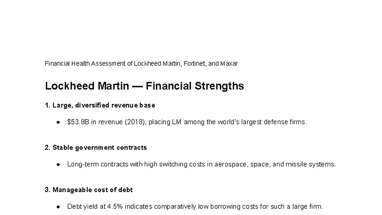 Lockheed Martin Financial Analysis: Strengths & Weaknesses (2018) - Studocu