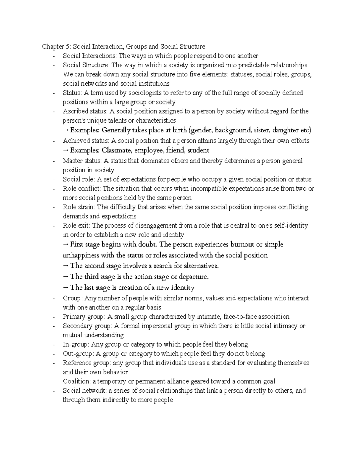 Ch 5&6: Social Interaction, Groups & Structure - Lecture Notes - Studocu