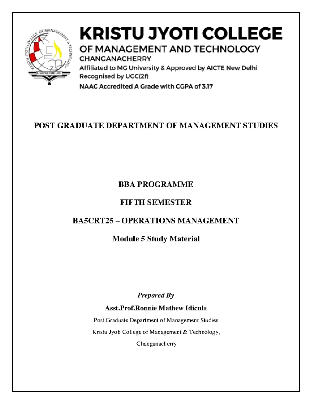 BA5CRT25 Operations Management Module 5 Study Notes - Studocu