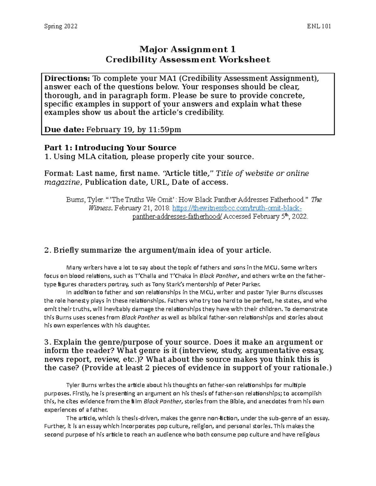 MA1 - Credibility Assessment Essay on 