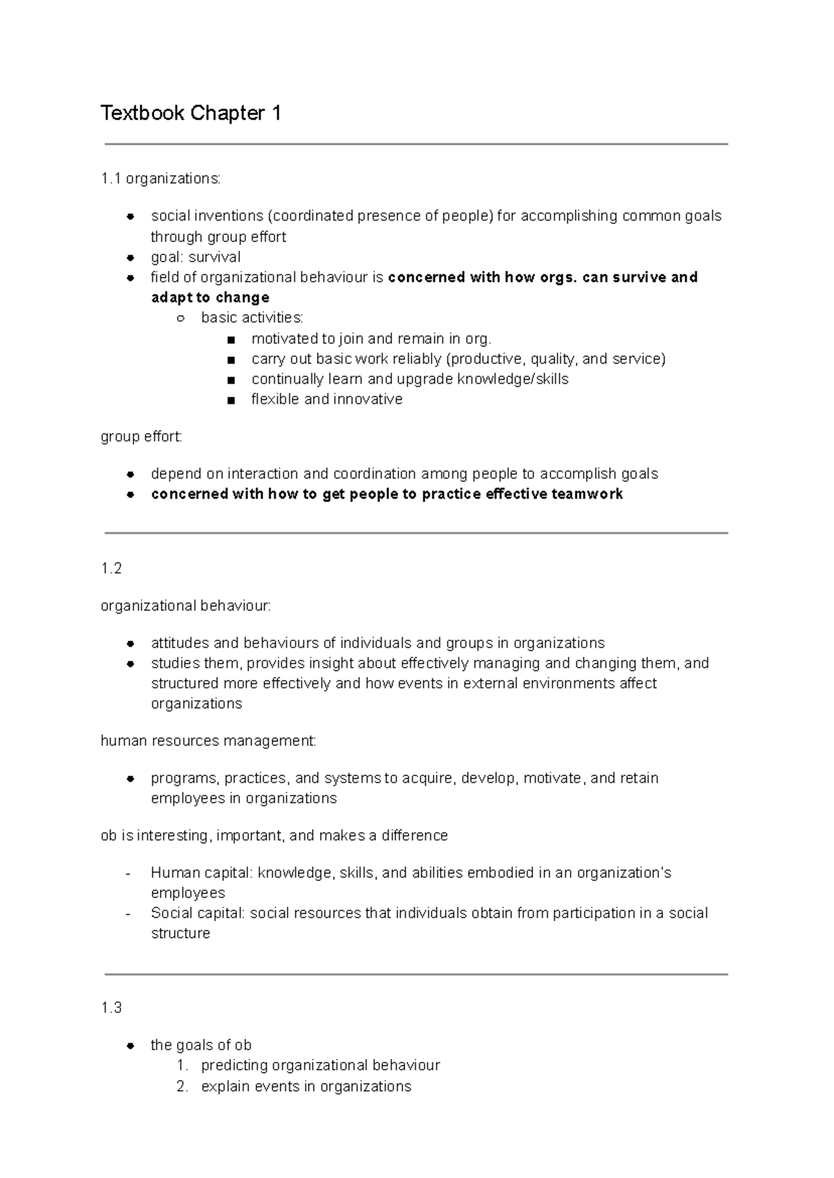 Organizational Behavior (OB) Notes: Chapter 1 Insights and Concepts ...