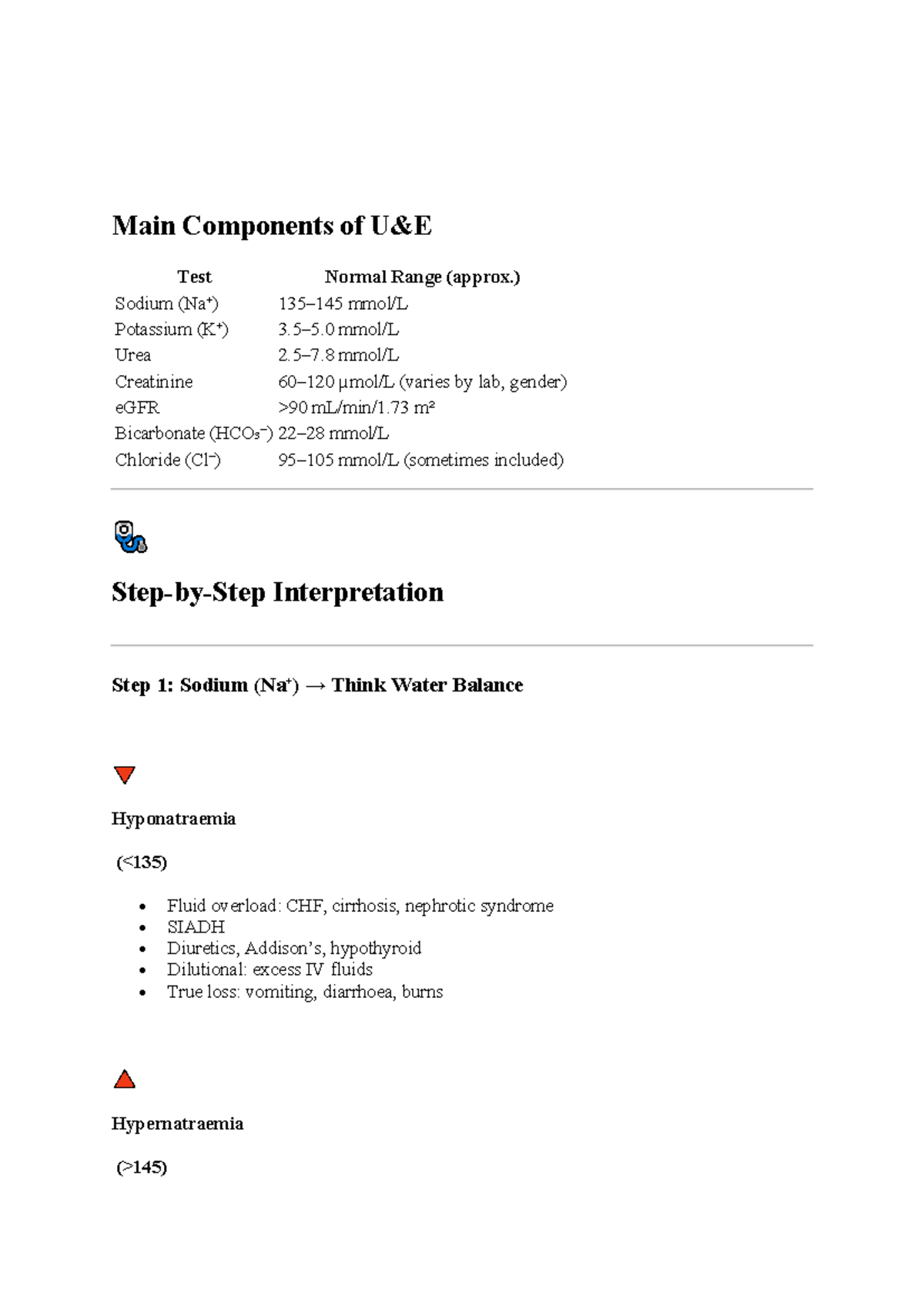 Interpreting U and E Blood Tests: Key Components & Normal Ranges - Studocu