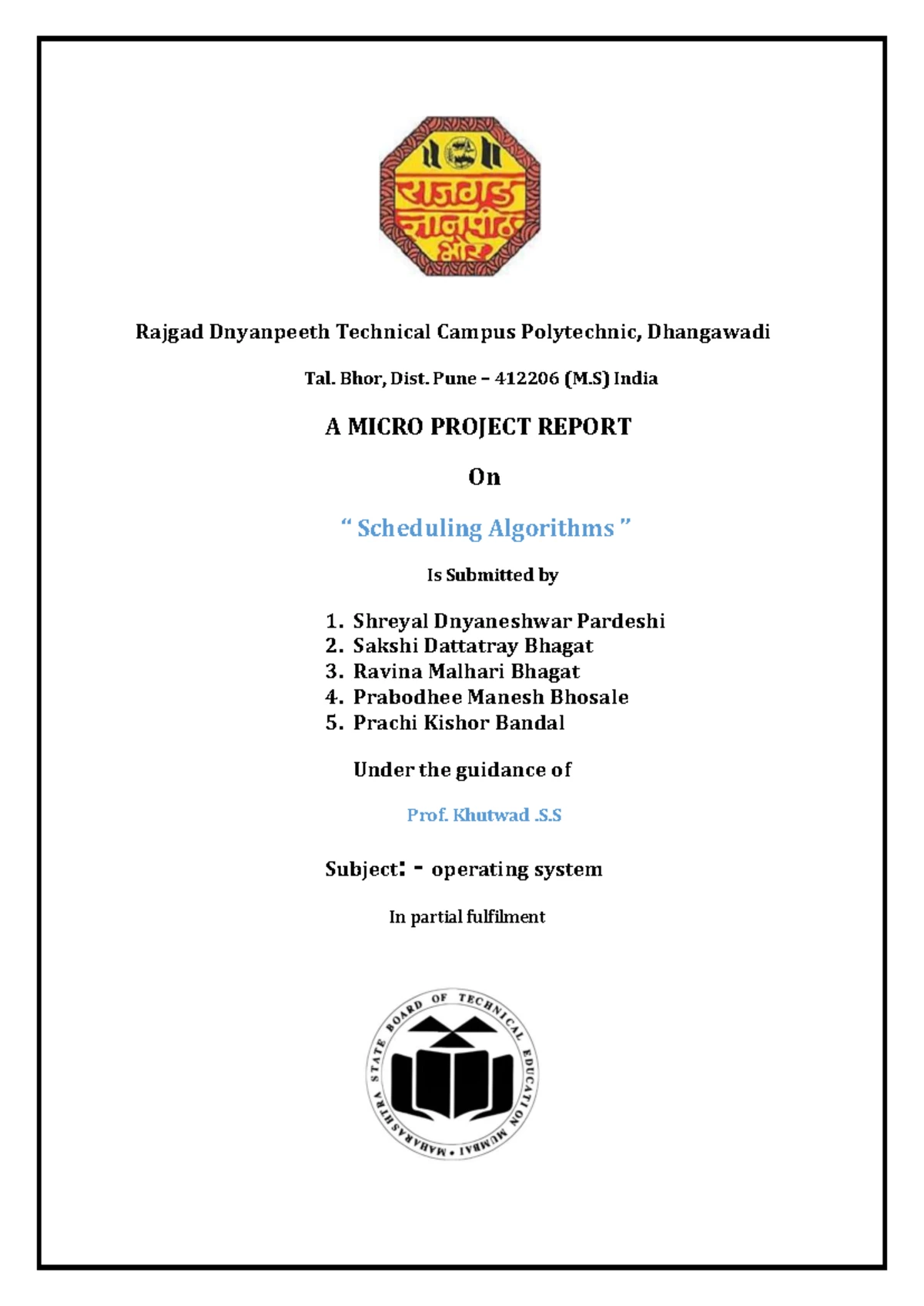 Cpp chapter - capstone project planning report - Rajgad Dnyanpeeth ...