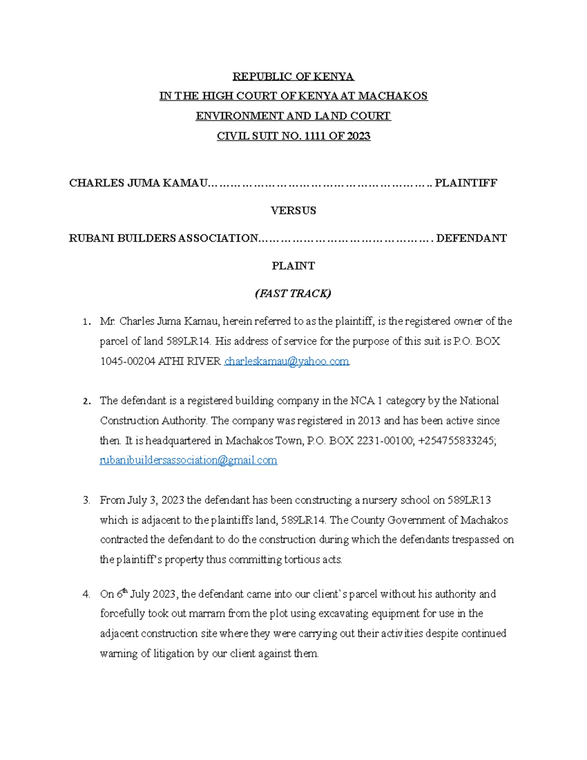 Originating Summons & Affidavit in Civil Suit No. 235 of 2023(O.S ...
