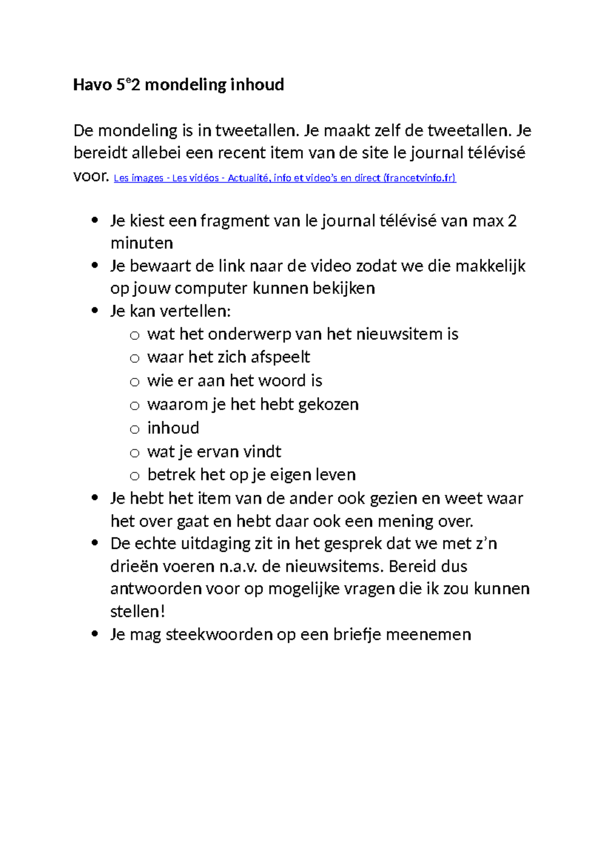 Havo 5e2 Mondeling Inhoud: Voorbereiding en Beoordeling - Studeersnel