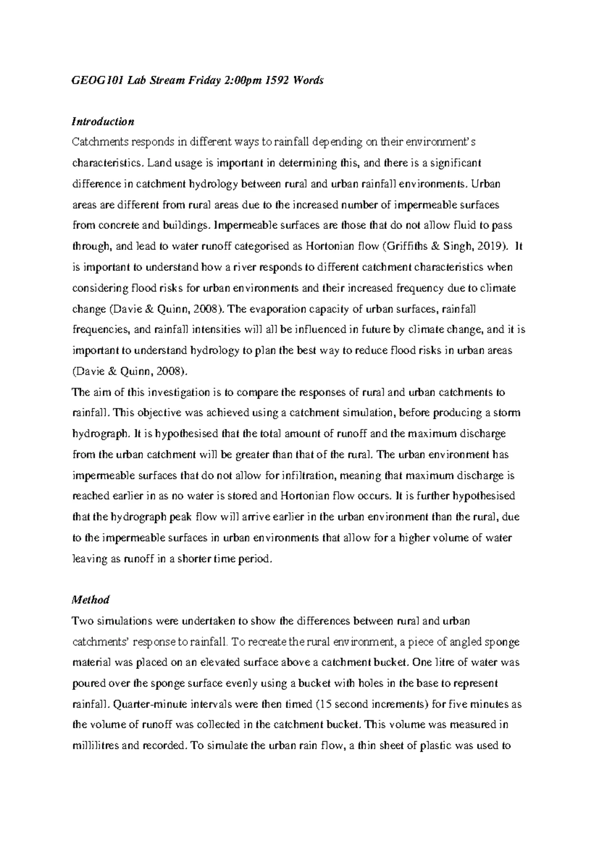 Geography Lab Report: Comparing Urban and Rural Catchments and Runoff ...